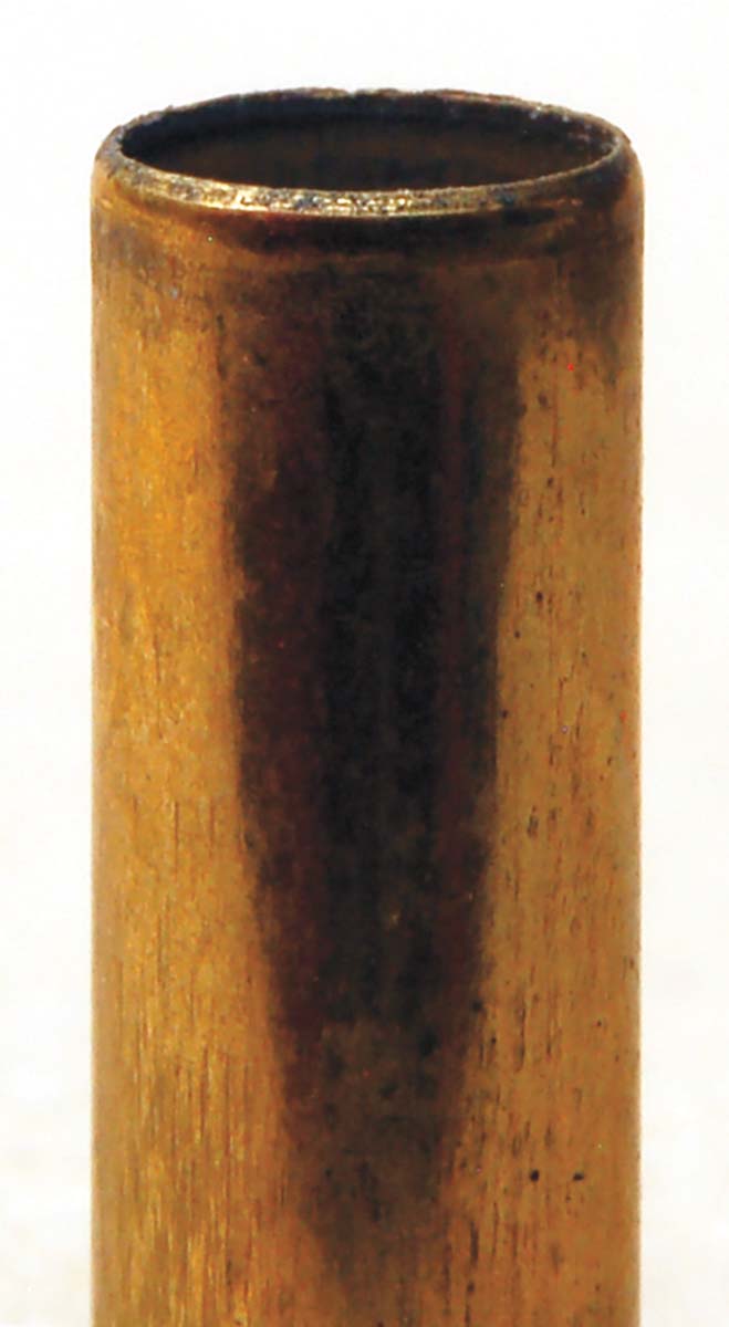 Bullet crimp does not all fold out upon firing, as the photo above shows. Damage to the soft lead bullet base results and can affect accuracy.